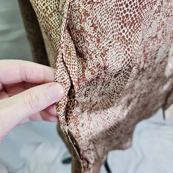 A New Day Brown Snakeskin Silky Button Front Blouse Size Large - Picture 10 of 11